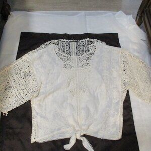 SPIAGGIA DOLCE TOP TUNIC BLOUSE OFF WHITE L LACE EMBROIDERED